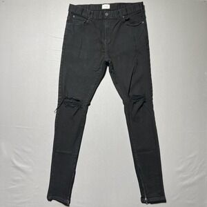 Oro Los Angeles Jeans Mens 34 Black‎ Distressed Skinny Stretch Zipper Ankle USA